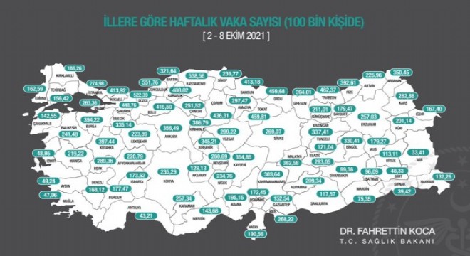 Haftalık insidans haritası yayımlandı